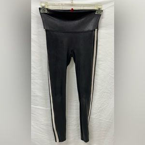 Spanx Faux Leather Black Leggings with Stripes M